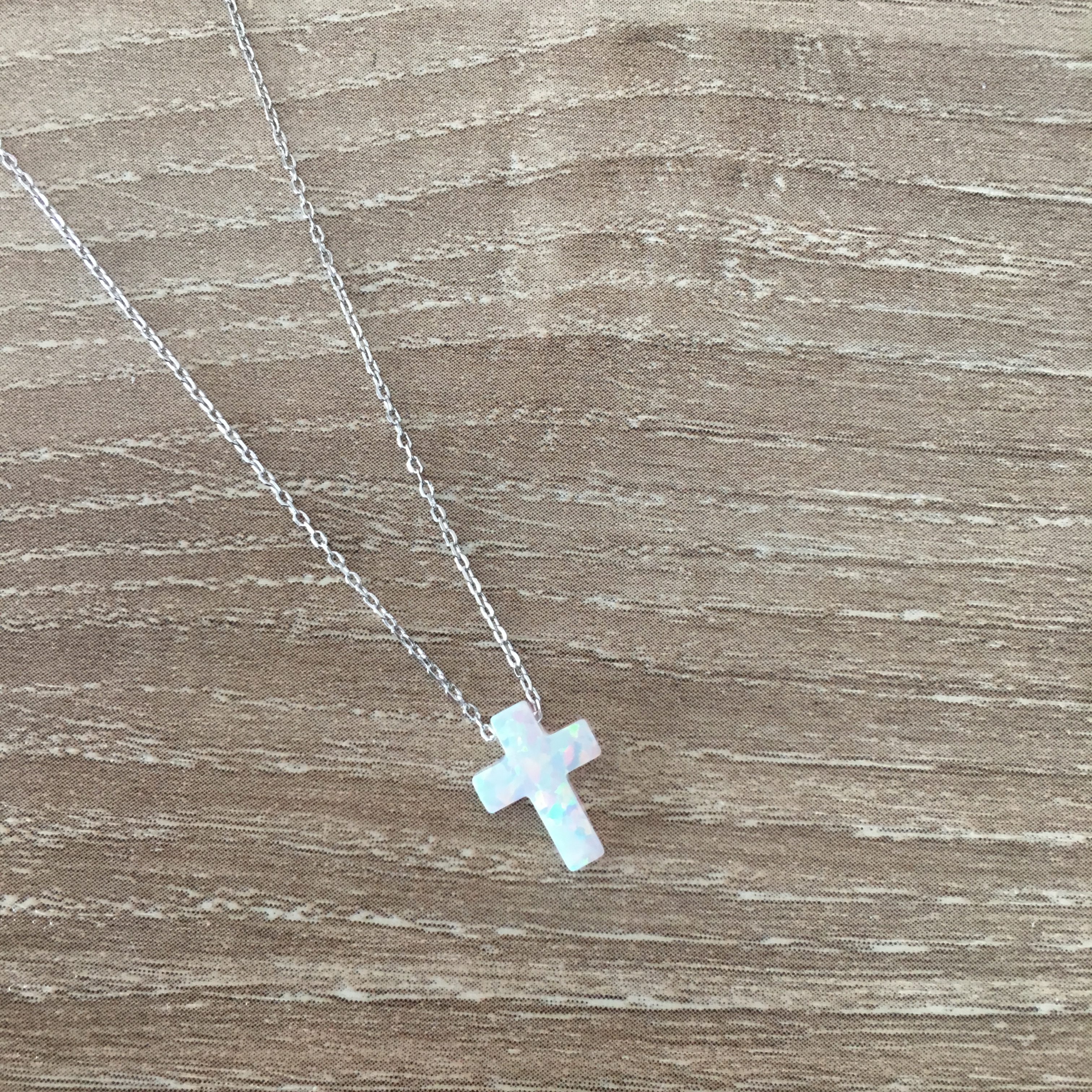 White opal cross on sale necklace